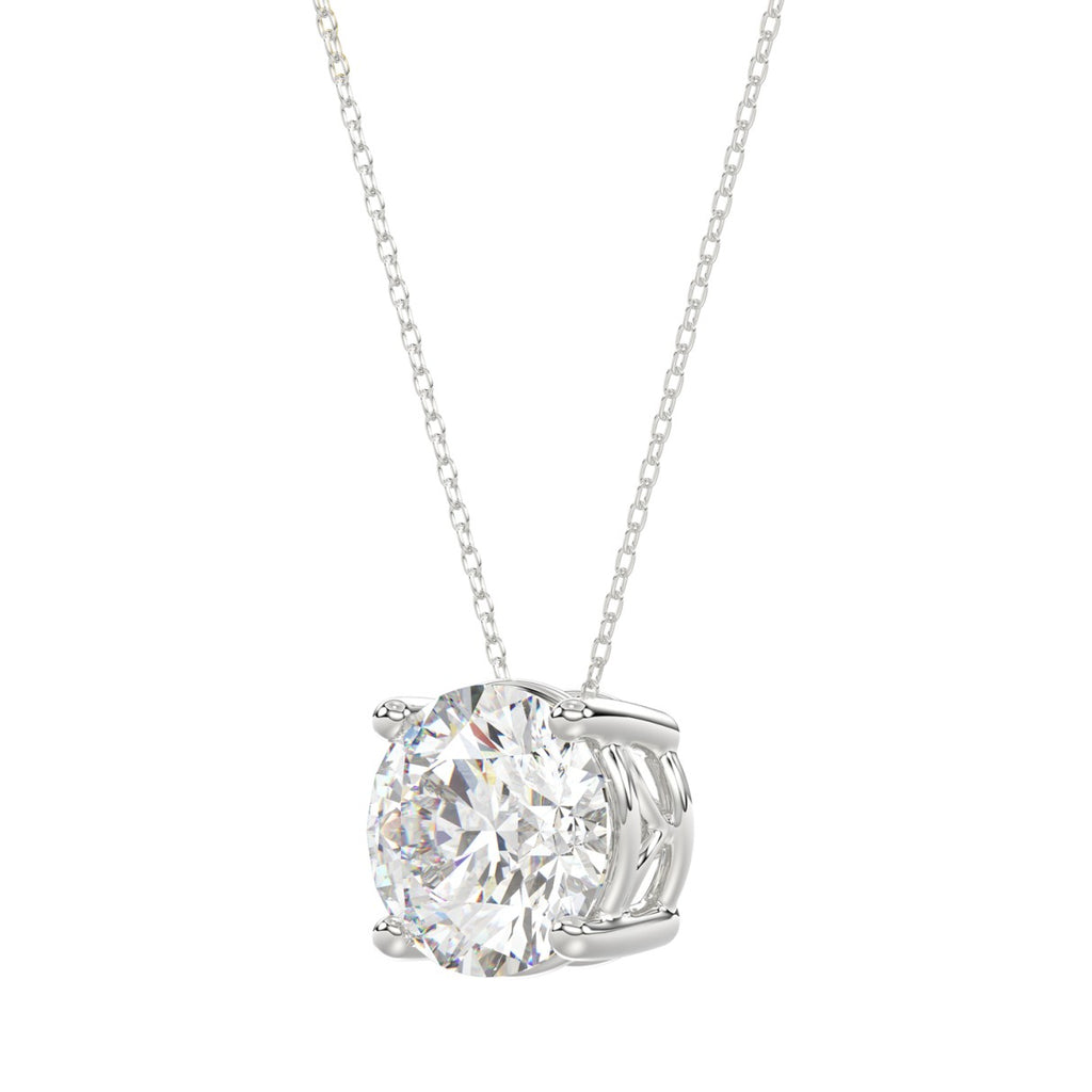 LADIES SOLITAIRE PENDANT WITH UNDER-PASS CHAIN 3CT ROUND DIAMOND 14K WHITE GOLD 