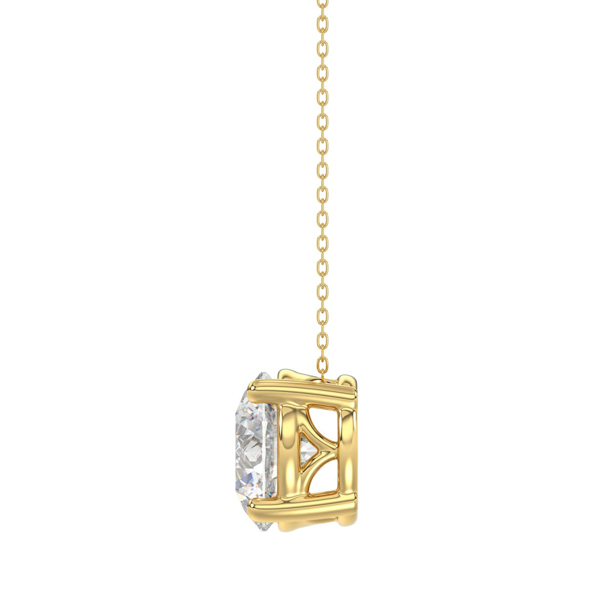 LADIES SOLITAIRE PENDANT WITH UNDER-PASS CHAIN 3CT ROUND DIAMOND 14K YELLOW GOLD 