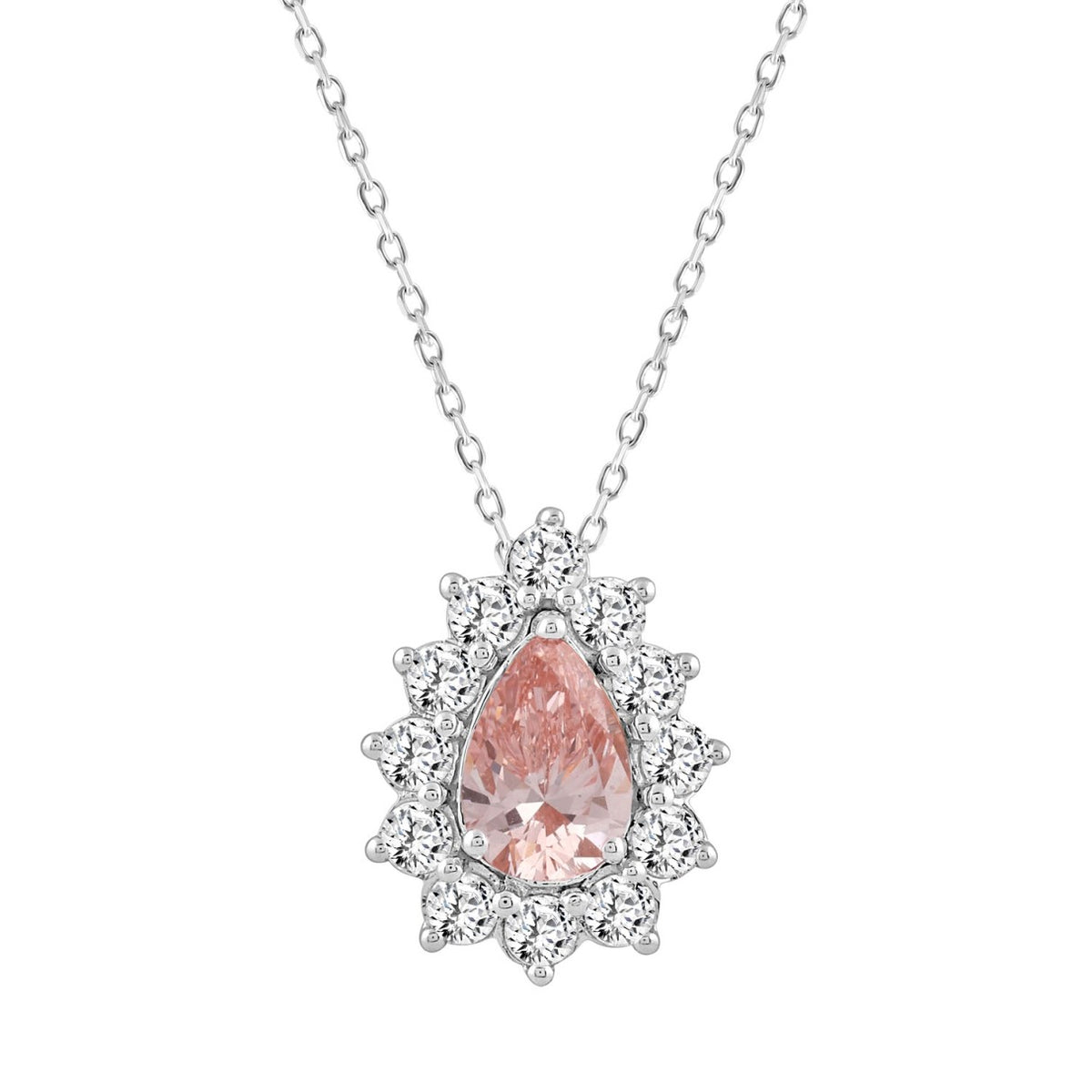 ETERNAL BLUSH COLLECTION LADIES PENDANT 2 1/2CT ROUND/PEAR DIAMOND 14K WHITE/ROSE GOLD (CENTER STONE PINK PEAR DIAMOND 1 1/2CT)
