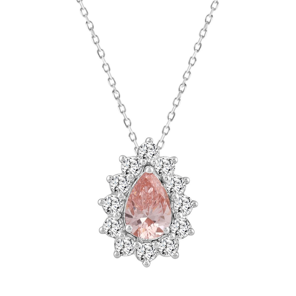 ETERNAL BLUSH COLLECTION LADIES PENDANT 2 1/2CT ROUND/PEAR DIAMOND 14K WHITE/ROSE GOLD (CENTER STONE PINK PEAR DIAMOND 1 1/2CT)