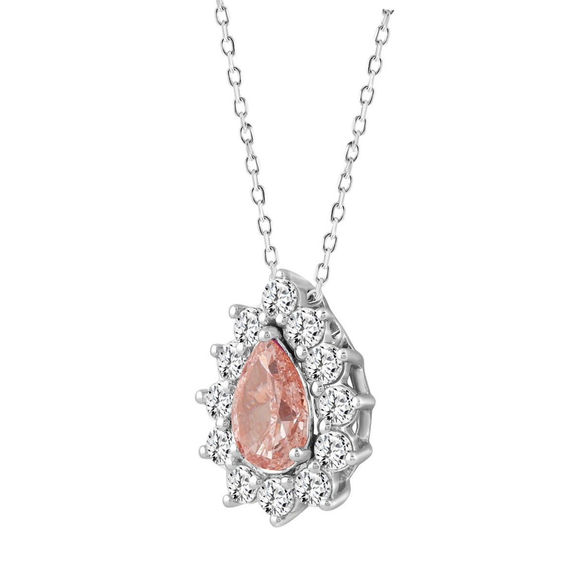 ETERNAL BLUSH COLLECTION LADIES PENDANT 2 1/2CT ROUND/PEAR DIAMOND 14K WHITE/ROSE GOLD (CENTER STONE PINK PEAR DIAMOND 1 1/2CT)