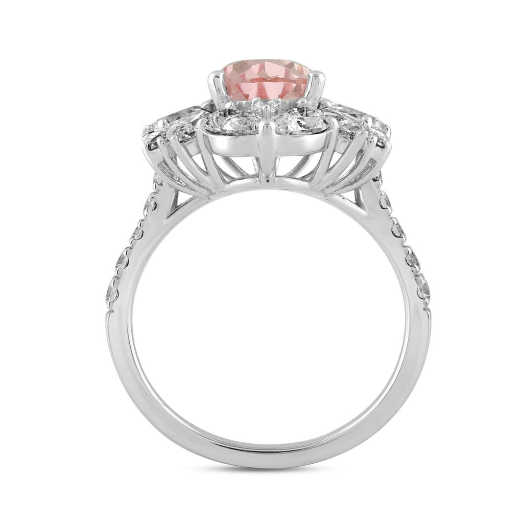 ETERNAL BLUSH COLLECTION 14K WHITE GOLD 4 1/2CT ROUND/PEAR/MARQUISE DIAMOND LADIES RING (CENTER STONE PINK PEAR DIAMOND 2.00CT)
