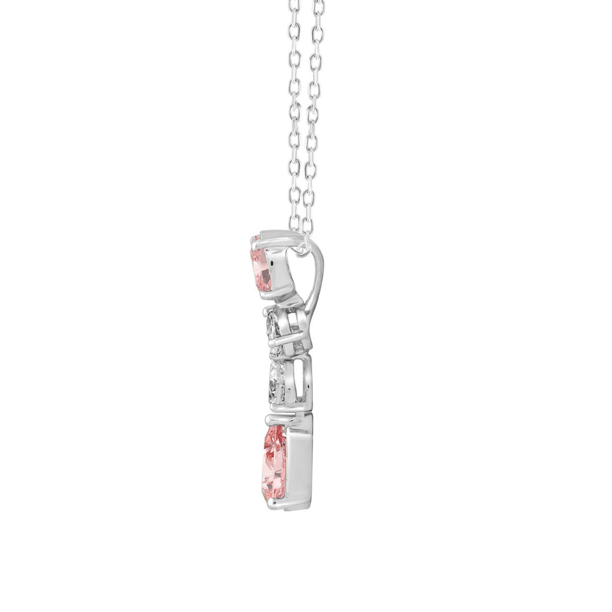 ETERNAL BLUSH COLLECTION 14K WHITE GOLD 2.00CT PINK PEAR &amp; OVAL DIAMOND / PEAR DIAMOND LADIES PENDANT WITH CHAIN