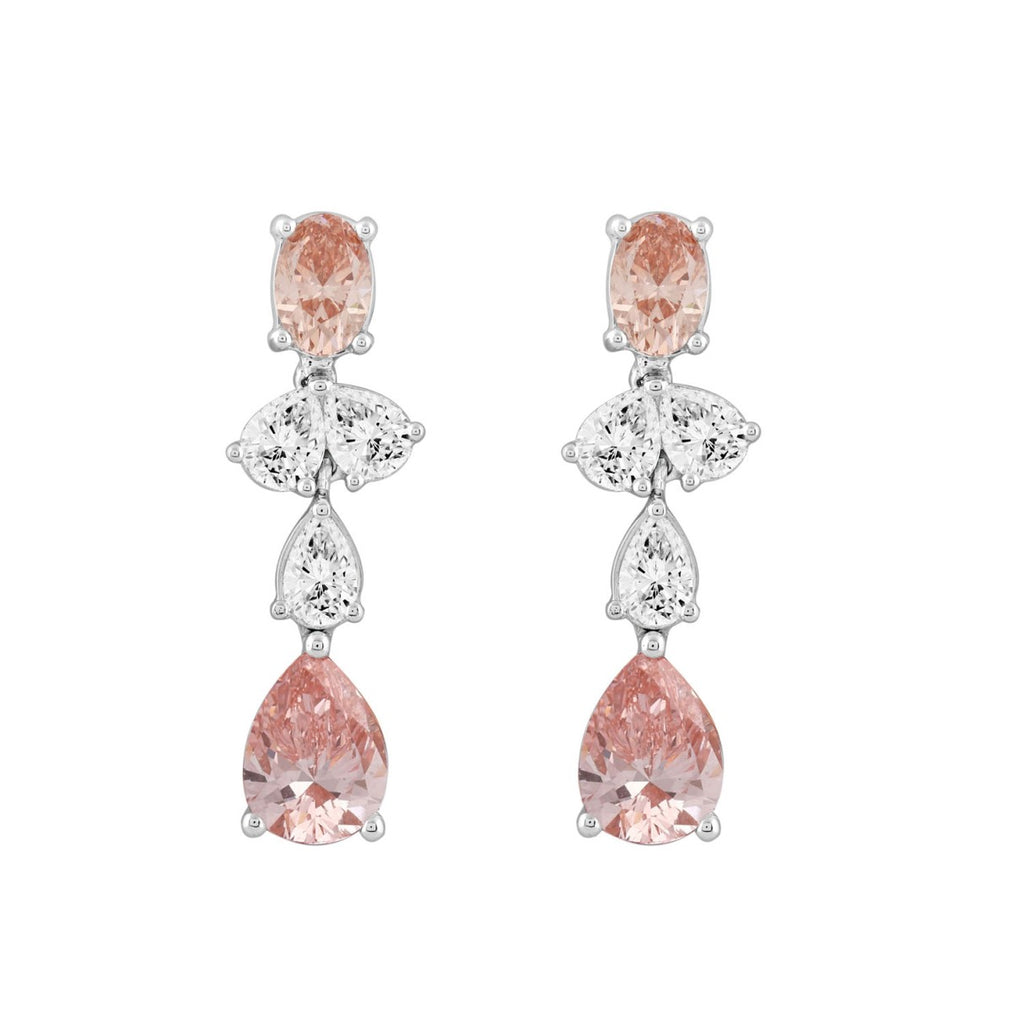 ETERNAL BLUSH COLLECTION 14K WHITE/ROSE GOLD 3 1/2CT OVAL/PEAR DIAMOND LADIES EARRINGS (PINK PEAR DIAMOND 3/4CT/ PINK OVAL DIAMOND  1/2CT)