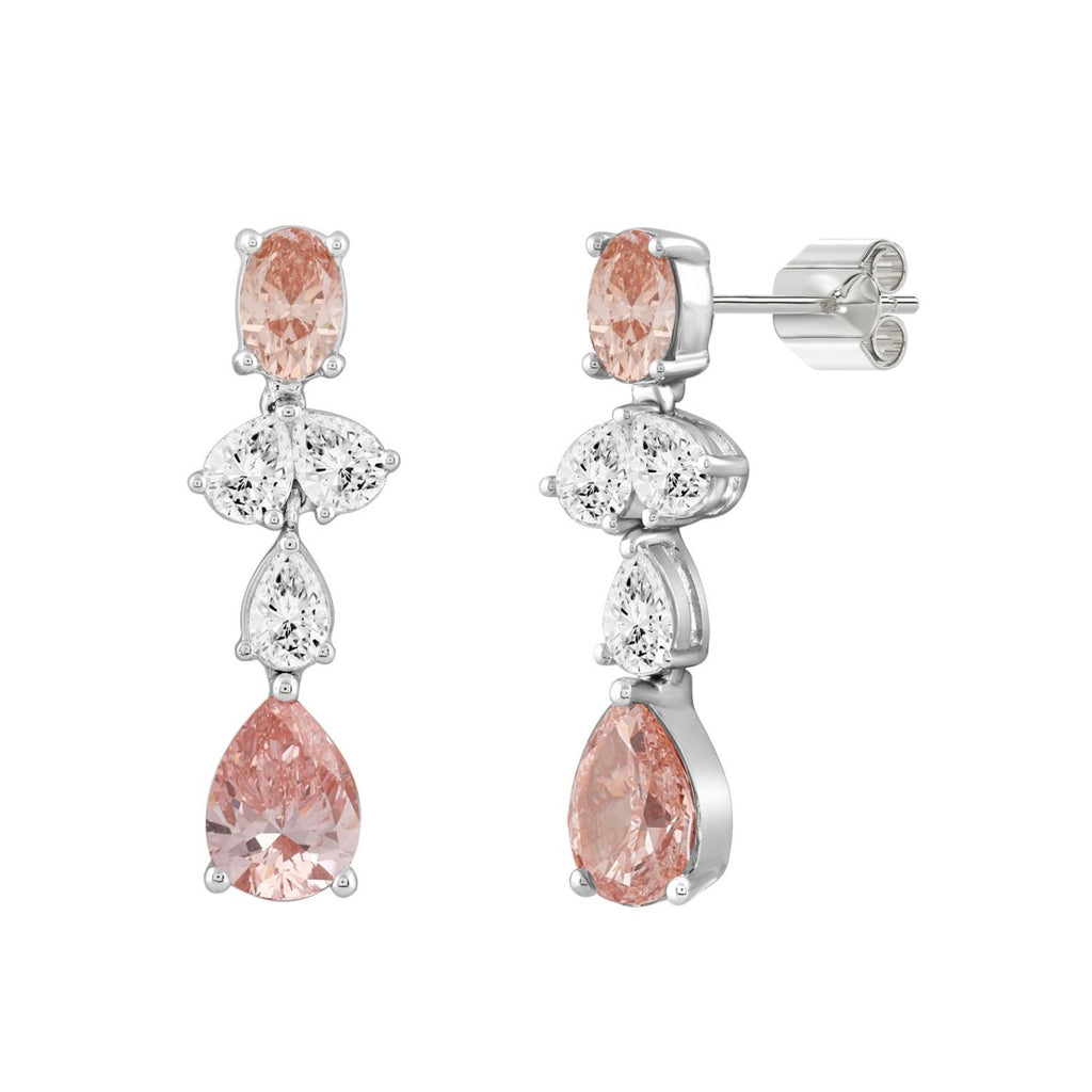 ETERNAL BLUSH COLLECTION 14K WHITE/ROSE GOLD 3 1/2CT OVAL/PEAR DIAMOND LADIES EARRINGS (PINK PEAR DIAMOND 3/4CT/ PINK OVAL DIAMOND  1/2CT)