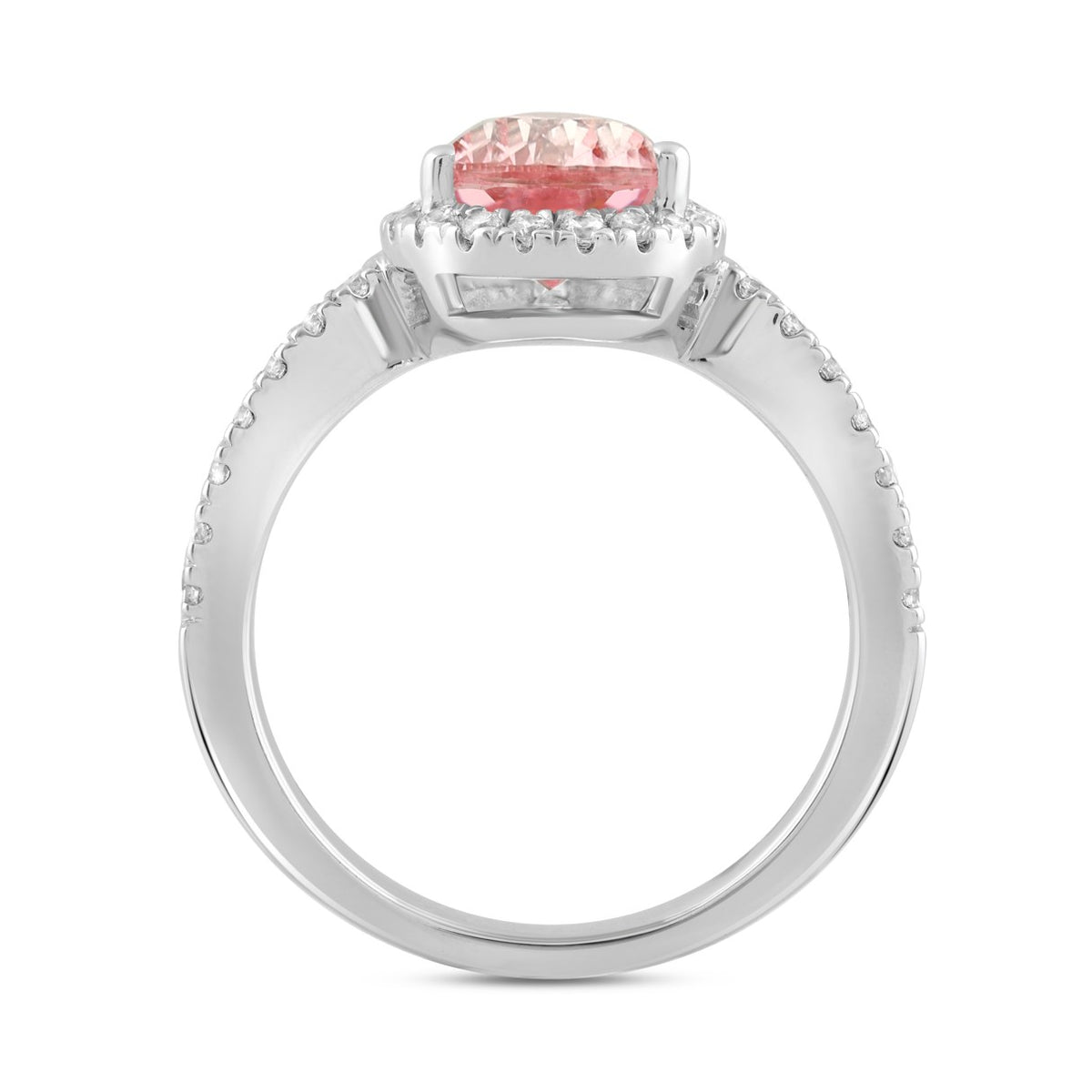 ETERNAL BLUSH COLLECTION LADIES RING 2 3/4CT ROUND/PEAR DIAMOND 14K WHITE GOLD (CENTER STONE PINK PEAR DIAMOND 2CT)
