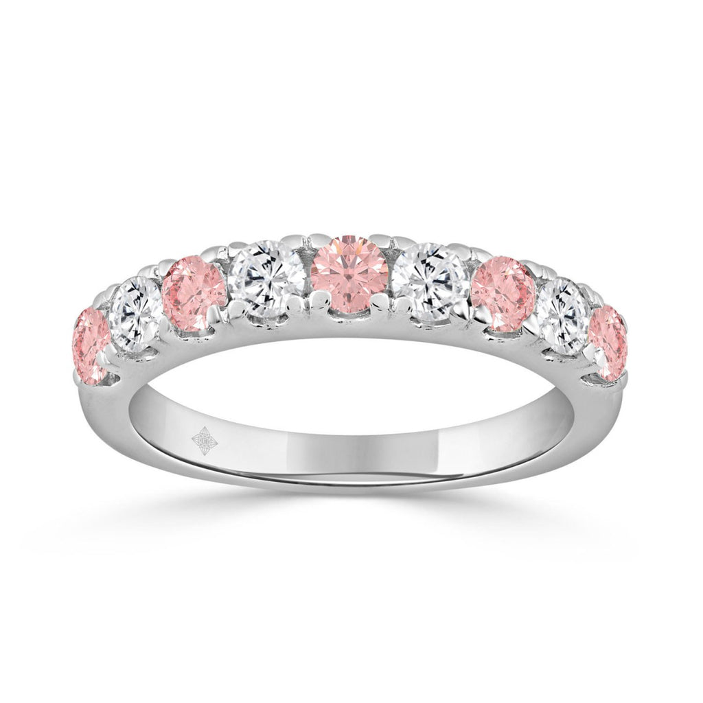 ETERNAL BLUSH COLLECTION 14K WHITE GOLD 1.00 CT ROUND PINK &amp; WHITE DIAMOND ALTERNATING BAND RING