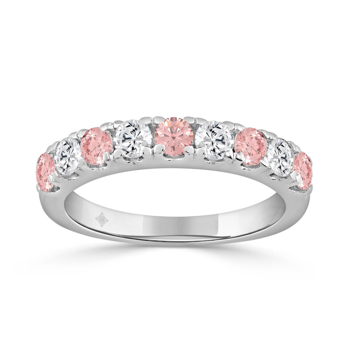 ETERNAL BLUSH COLLECTION 14K WHITE GOLD 1.00 CT ROUND PINK & WHITE DIAMOND ALTERNATING BAND RING