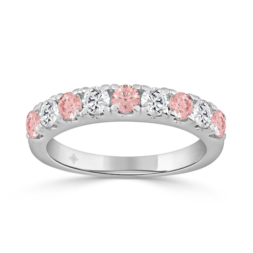 ETERNAL BLUSH COLLECTION 14K WHITE GOLD 1.00 CT ROUND PINK &amp; WHITE DIAMOND ALTERNATING BAND RING