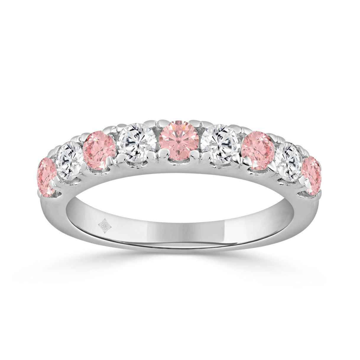 ETERNAL BLUSH COLLECTION 14K WHITE GOLD 1.00 CT ROUND PINK &amp; WHITE DIAMOND ALTERNATING BAND RING