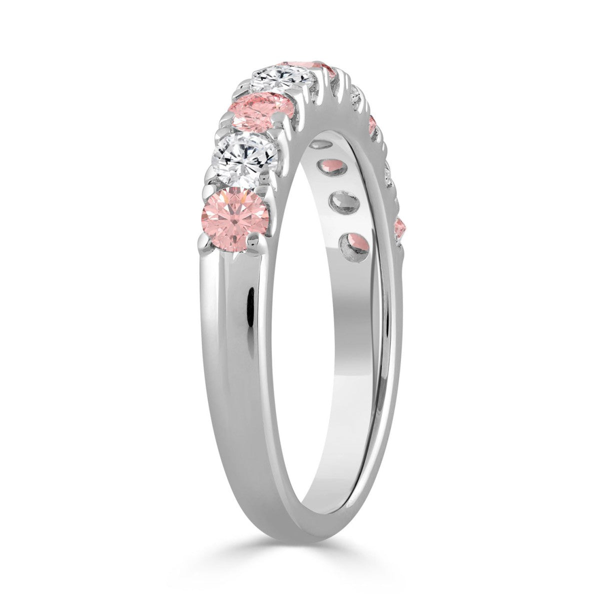 ETERNAL BLUSH COLLECTION 14K WHITE GOLD 1.00 CT ROUND PINK & WHITE DIAMOND ALTERNATING BAND RING