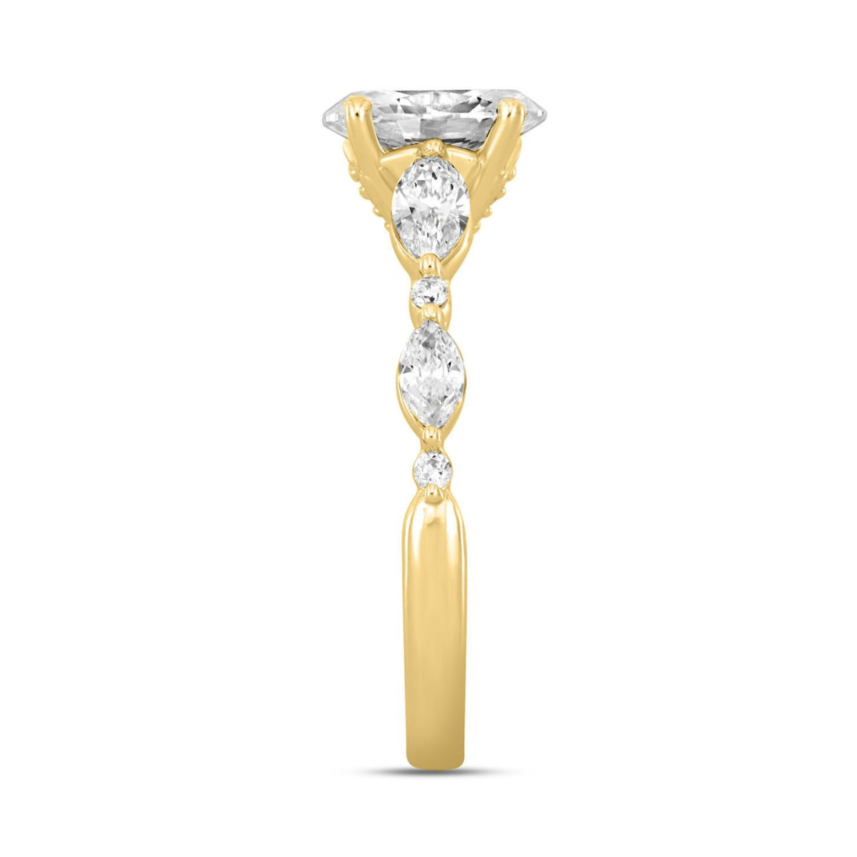 14K YELLOW GOLD 2 1/2CT ROUND/OVAL/MARQUISE DIAMOND LADIES RING (CENTER STONE OVAL DIAMOND 2CT)