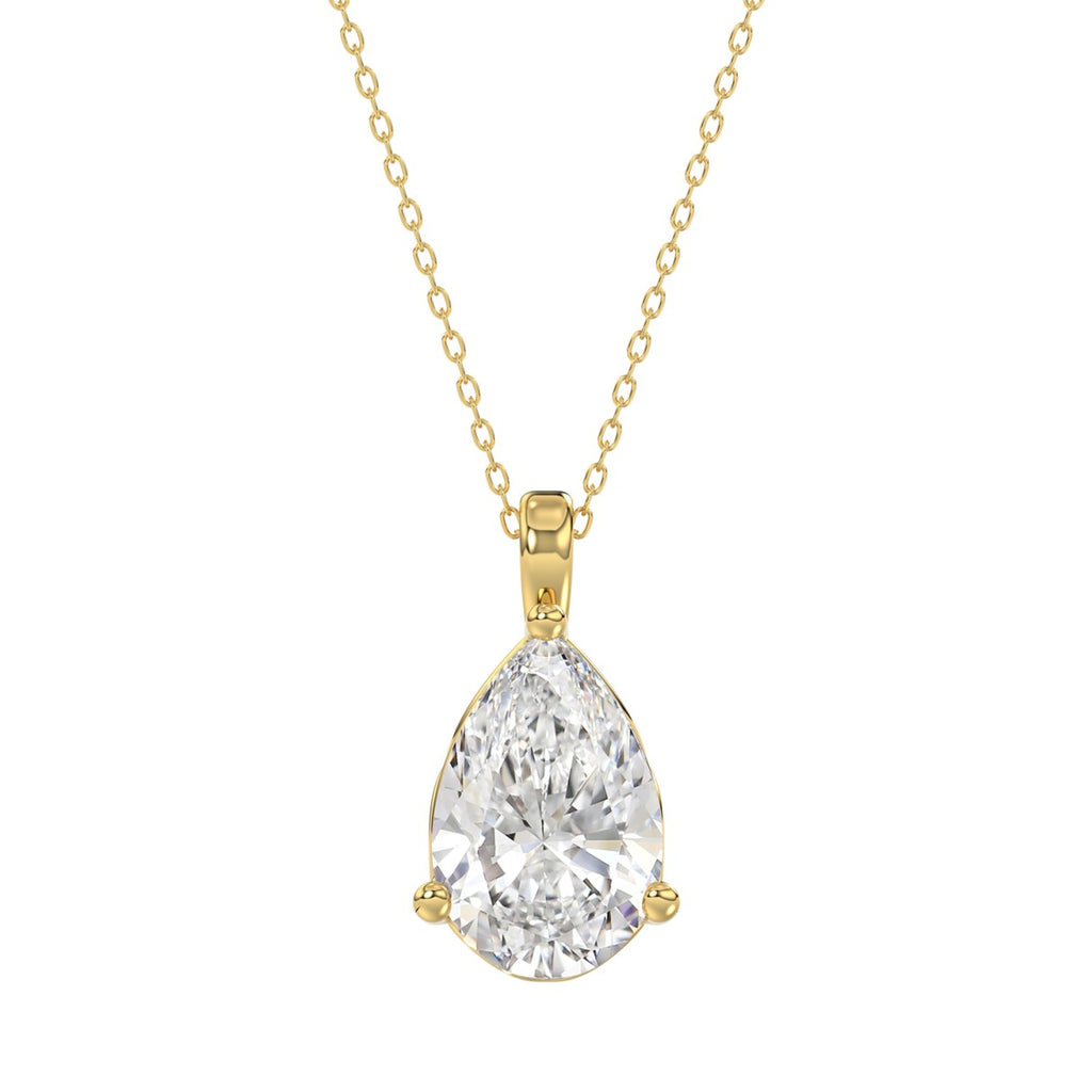LADIES SOLITAIRE PENDANT 4CT PEAR DIAMOND 14K YELLOW GOLD 