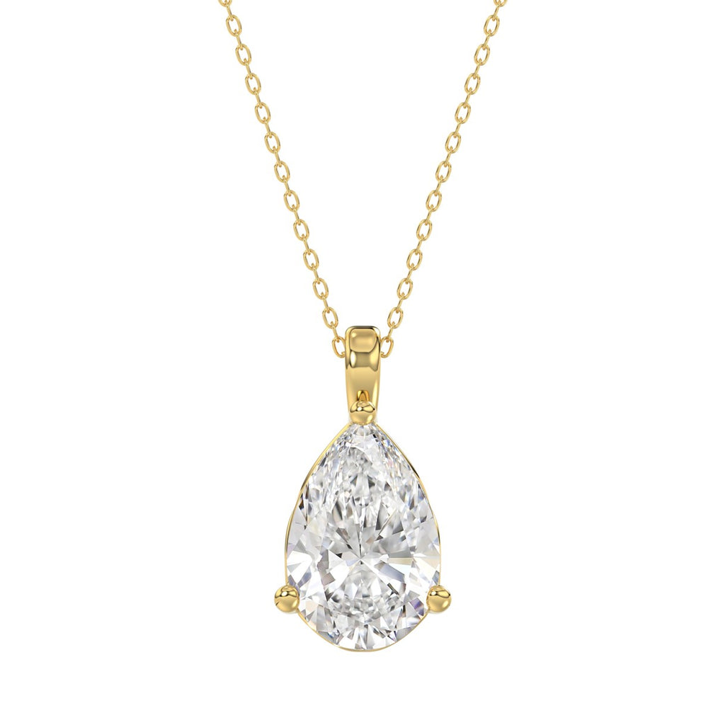 LADIES SOLITAIRE PENDANT 4CT PEAR DIAMOND 14K YELLOW GOLD 
