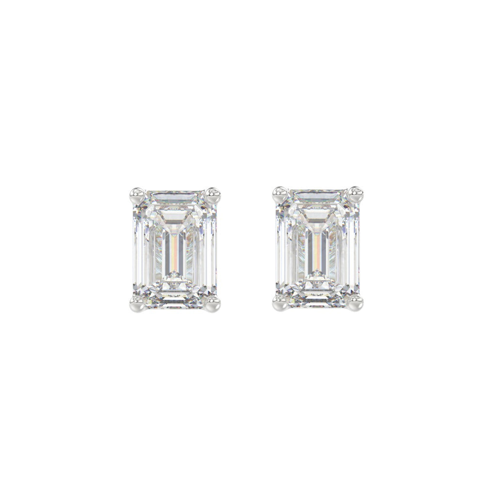 LADIES SOLITAIRE EARRINGS 2 1/2CT EMERALD DIAMOND 14K WHITE GOLD 