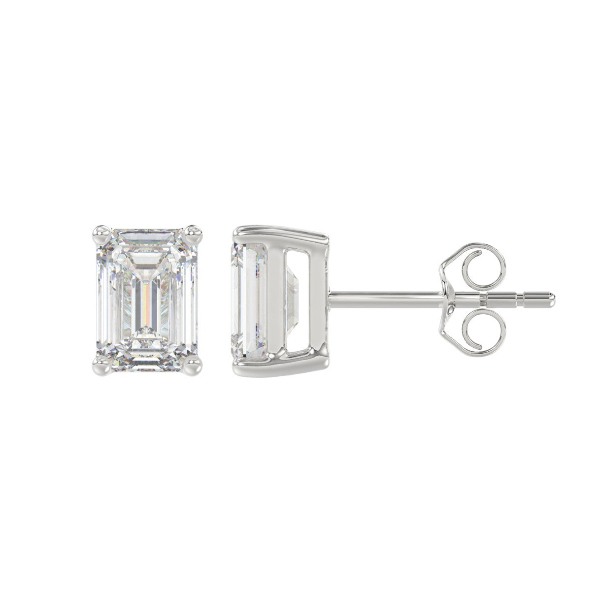 LADIES SOLITAIRE EARRINGS 2 1/2CT EMERALD DIAMOND 14K WHITE GOLD 