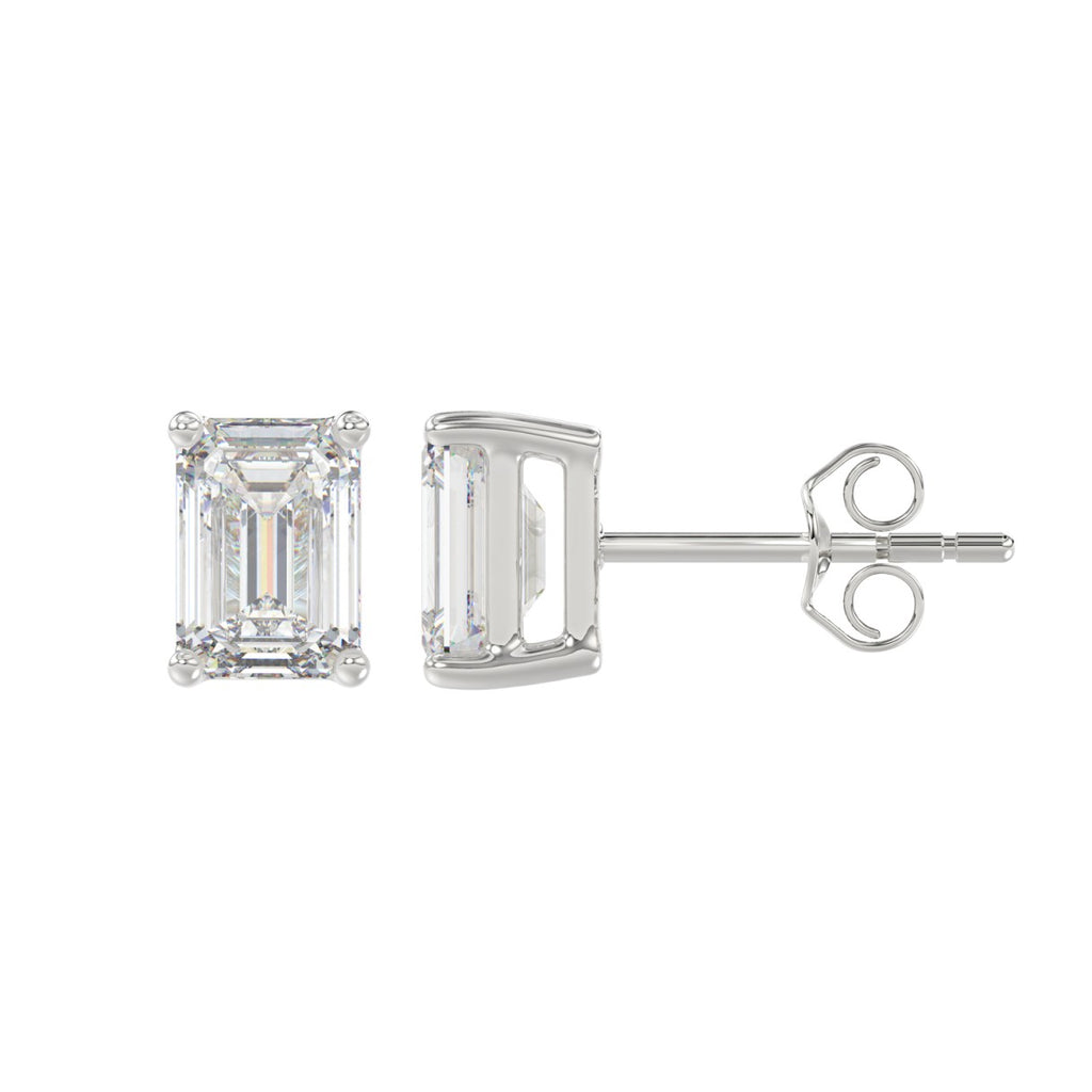 LADIES SOLITAIRE EARRINGS 2 1/2CT EMERALD DIAMOND 14K WHITE GOLD 
