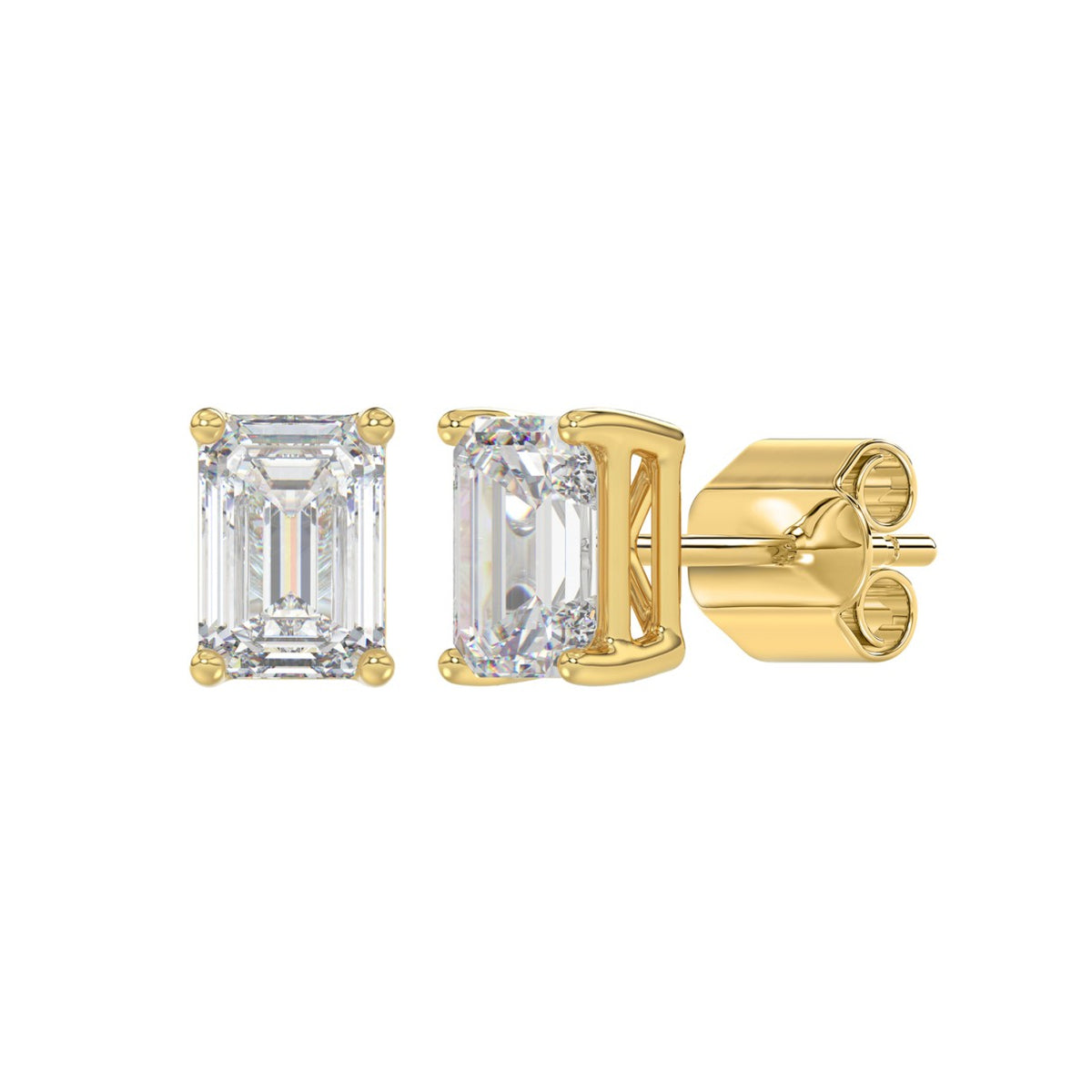 LADIES SOLITAIRE EARRINGS 2 1/2CT EMERALD DIAMOND 14K YELLOW GOLD 