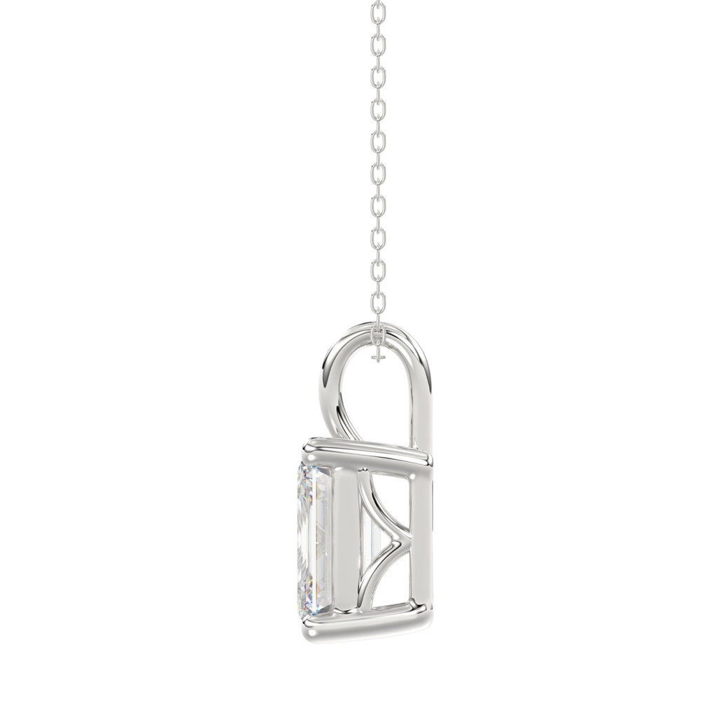 LADIES SOLITAIRE PENDANT WITH CHAIN 4CT EMERALD DIAMOND 14K WHITE GOLD 