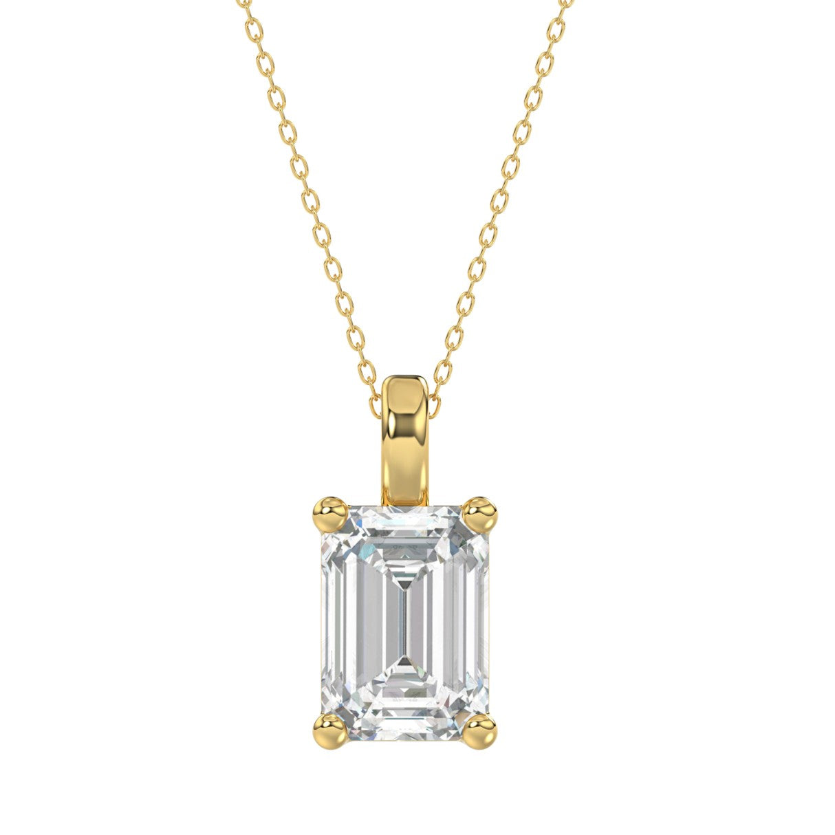 LADIES SOLITAIRE PENDANT WITH CHAIN 4CT EMERALD DIAMOND 14K YELLOW GOLD 