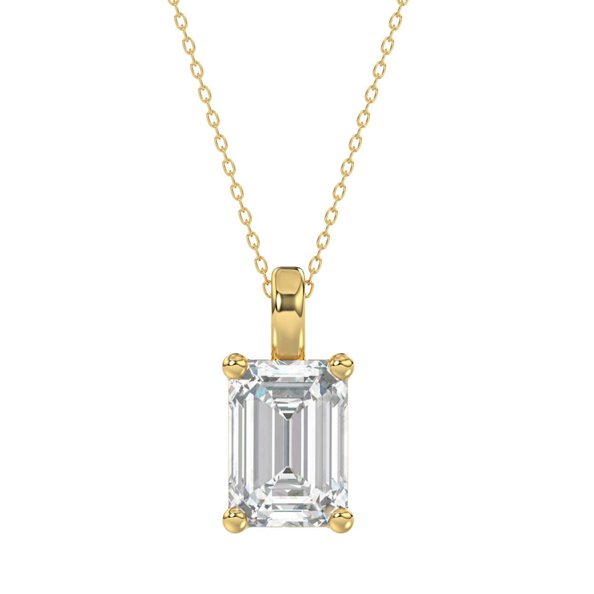 LADIES SOLITAIRE PENDANT WITH CHAIN 4CT EMERALD DIAMOND 14K YELLOW GOLD 