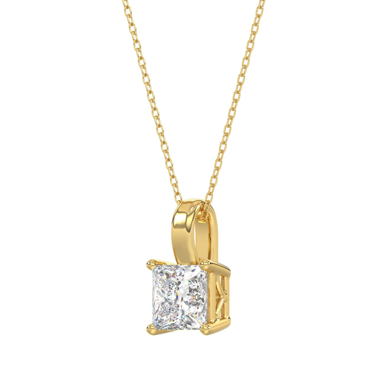 LADIES SOLITAIRE PENDANT WITH CHAIN 2 1/2CT PRINCESS DIAMOND 14K YELLOW GOLD 