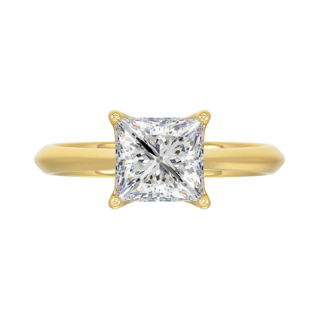 LADIES SOLITAIRE RING 2 1/2CT PRINCESS DIAMOND 14K YELLOW GOLD 
