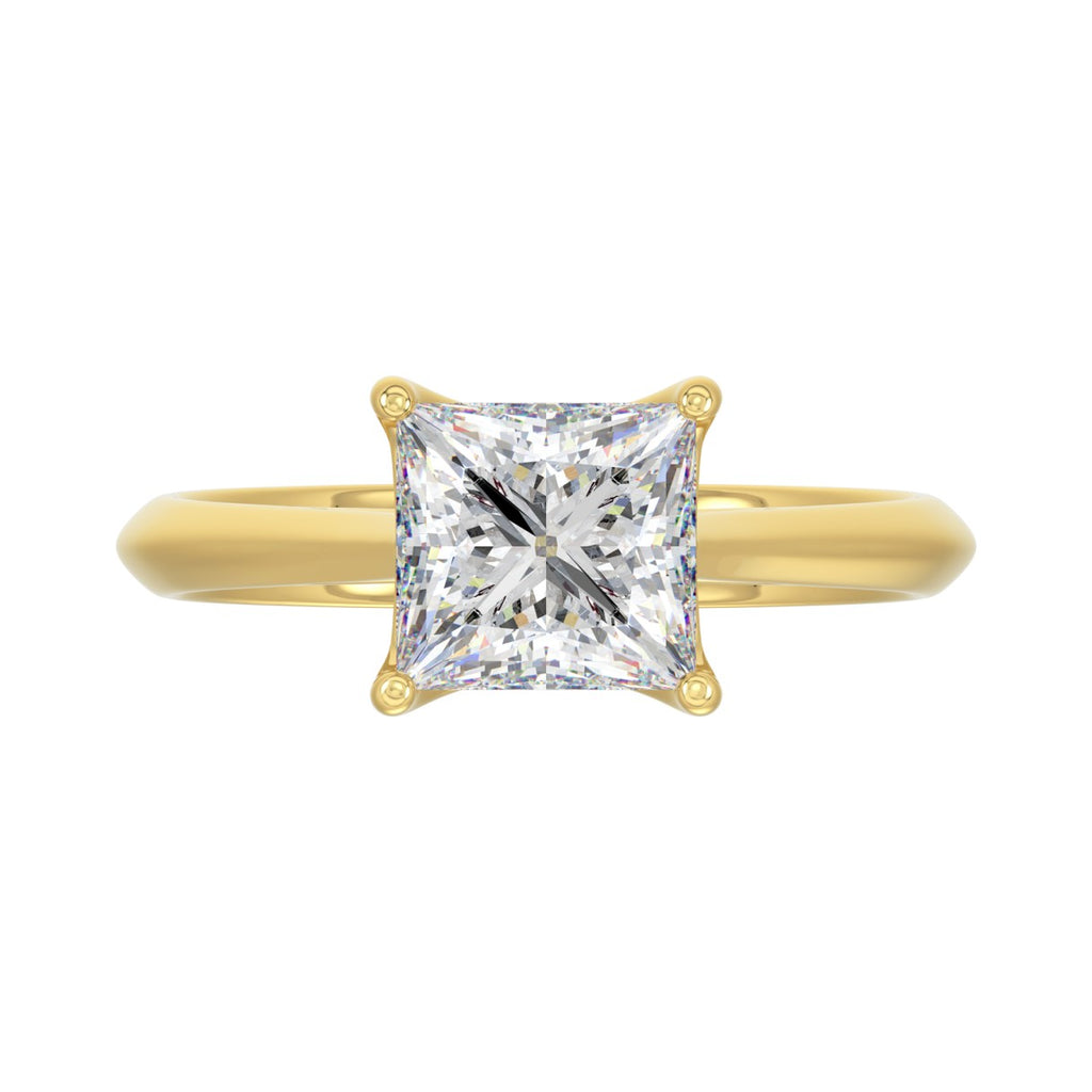 LADIES SOLITAIRE RING 2 1/2CT PRINCESS DIAMOND 14K YELLOW GOLD 