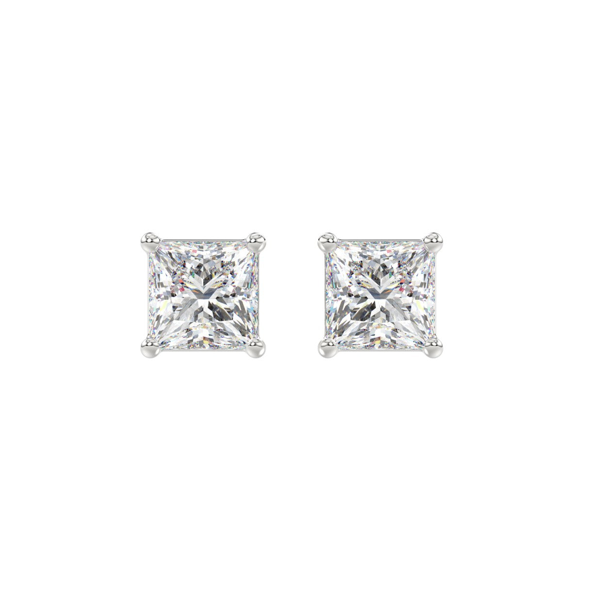 LADIES SOLITAIRE EARRINGS 2 1/2CT PRINCESS DIAMOND 14K WHITE GOLD 