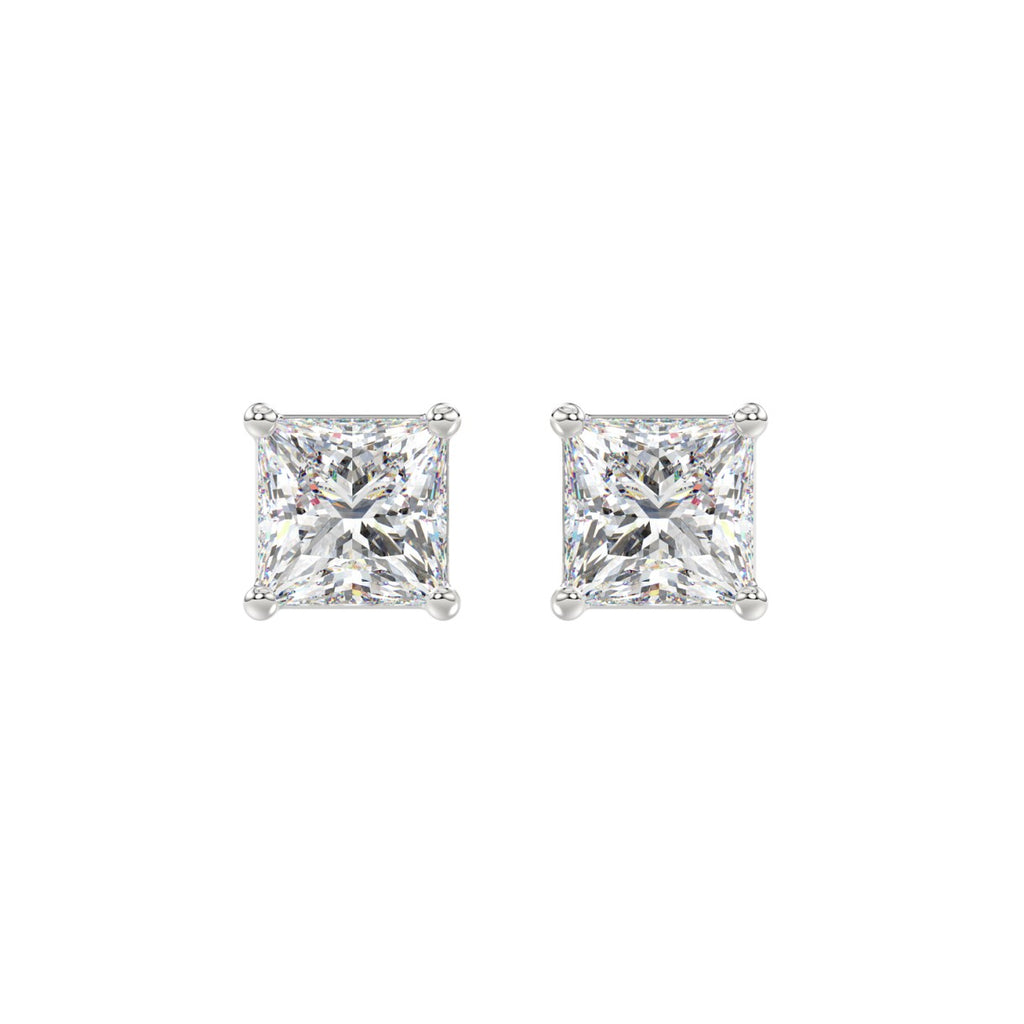 LADIES SOLITAIRE EARRINGS 2 1/2CT PRINCESS DIAMOND 14K WHITE GOLD 
