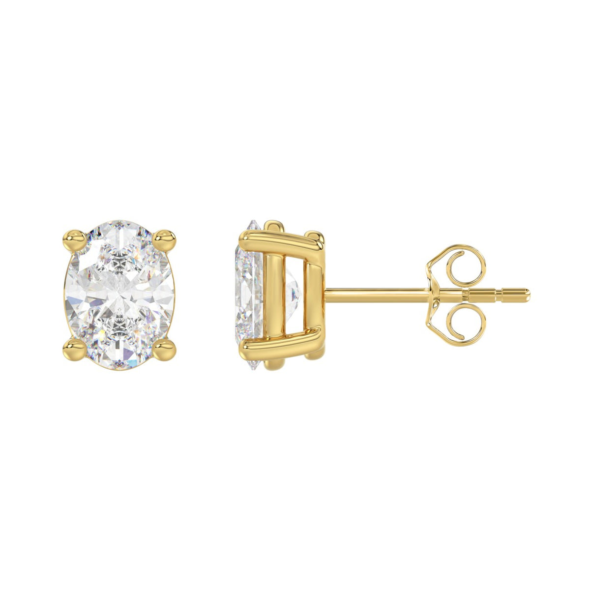 LADIES SOLITAIRE EARRINGS 4.00CT OVAL DIAMOND 14K YELLOW GOLD (CENTER STONE OVAL DIAMOND 2.00CT)
