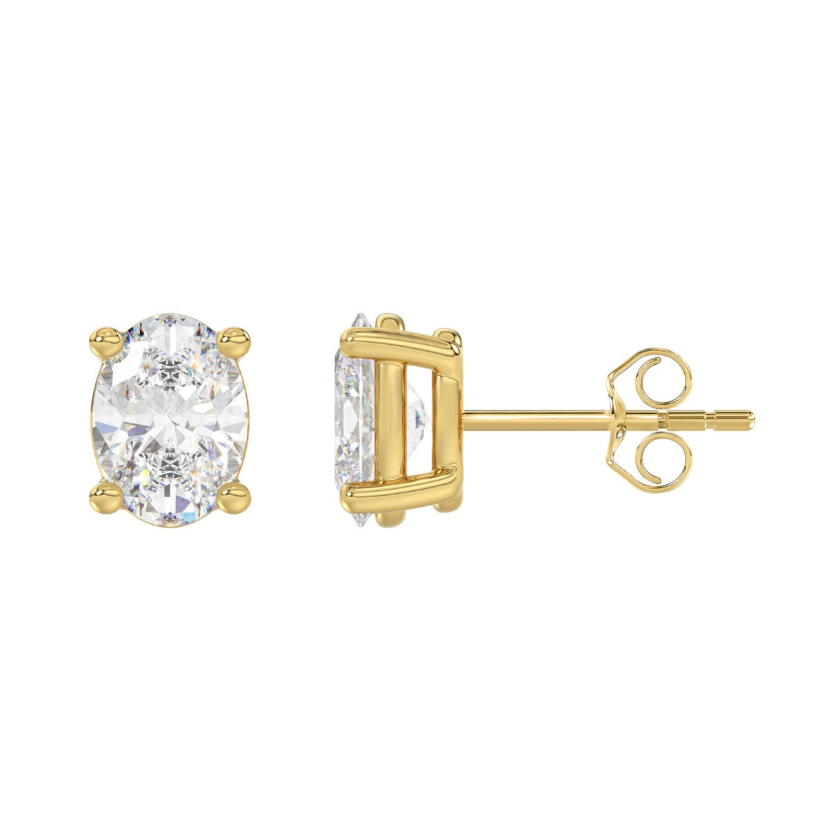 LADIES SOLITAIRE EARRINGS 4.00CT OVAL DIAMOND 14K YELLOW GOLD (CENTER STONE OVAL DIAMOND 2.00CT)
