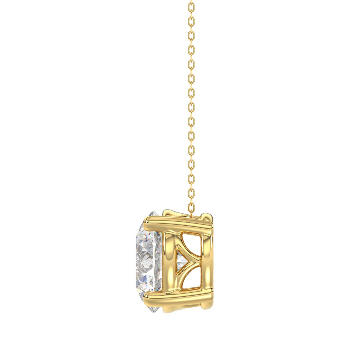 LADIES SOLITAIRE PENDANT WITH UNDER-PASS CHAIN 4CT ROUND DIAMOND 14K YELLOW GOLD 