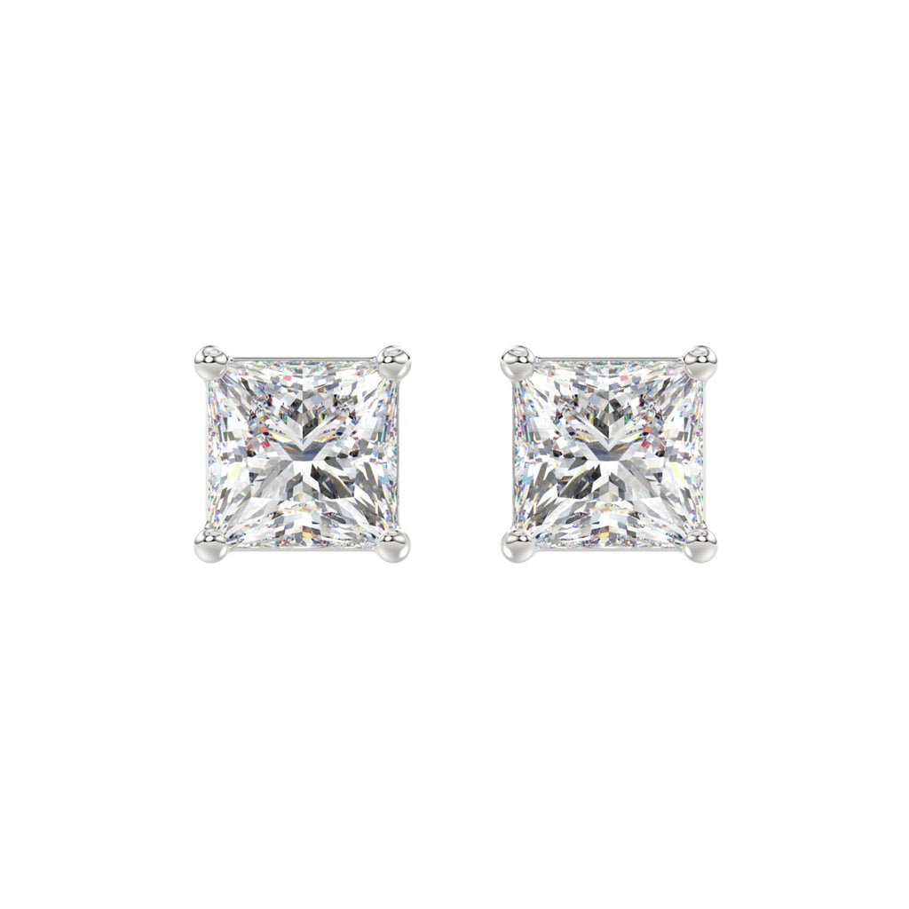 LADIES SOLITAIRE EARRINGS 4CT PRINCESS DIAMOND 14K WHITE GOLD 
