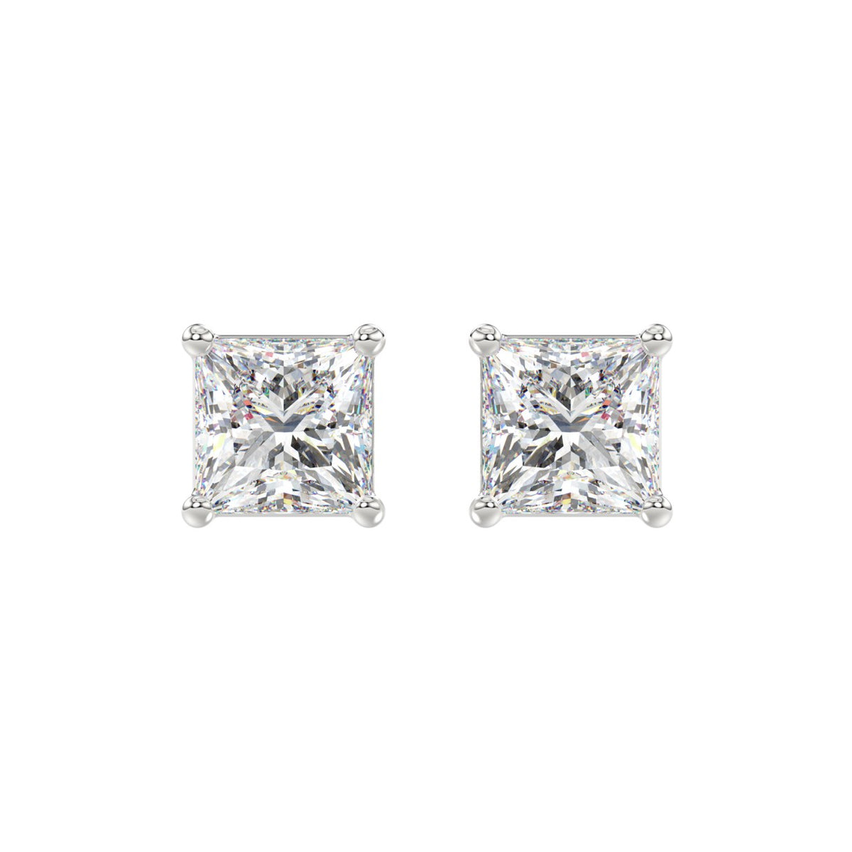 LADIES SOLITAIRE EARRINGS 4CT PRINCESS DIAMOND 14K WHITE GOLD 
