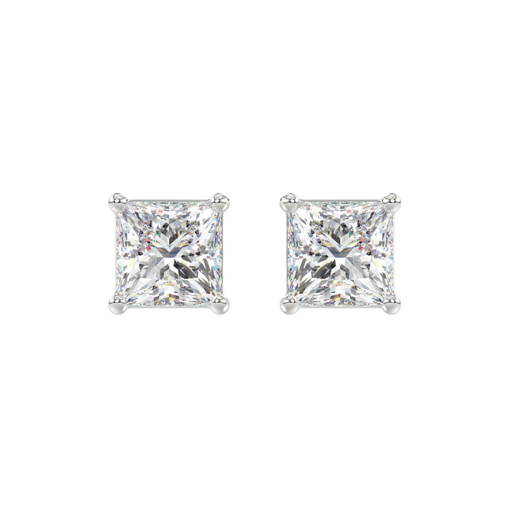 LADIES SOLITAIRE EARRINGS 4CT PRINCESS DIAMOND 14K WHITE GOLD 
