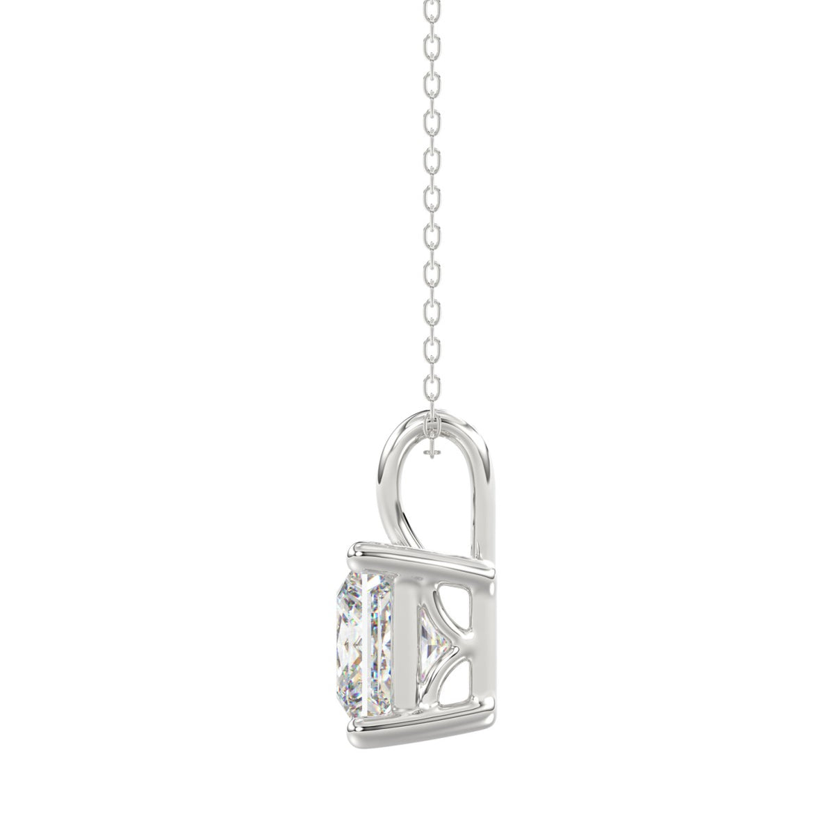 LADIES SOLITAIRE PENDANT WITH CHAIN 4CT PRINCESS DIAMOND 14K WHITE GOLD 