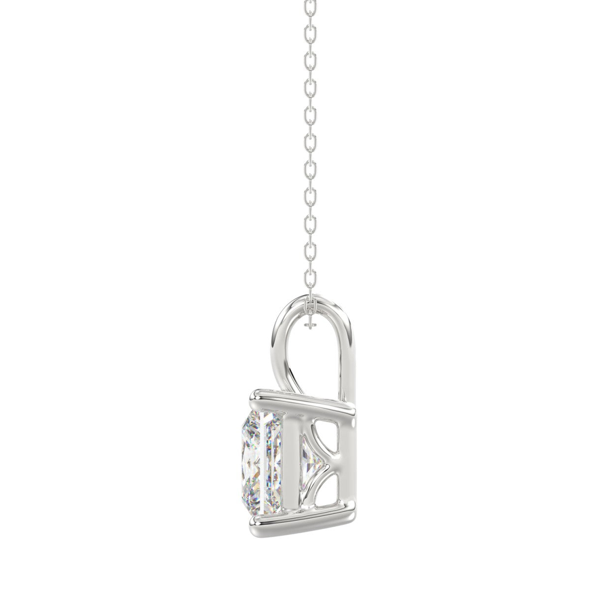 LADIES SOLITAIRE PENDANT WITH CHAIN 4CT PRINCESS DIAMOND 14K WHITE GOLD 