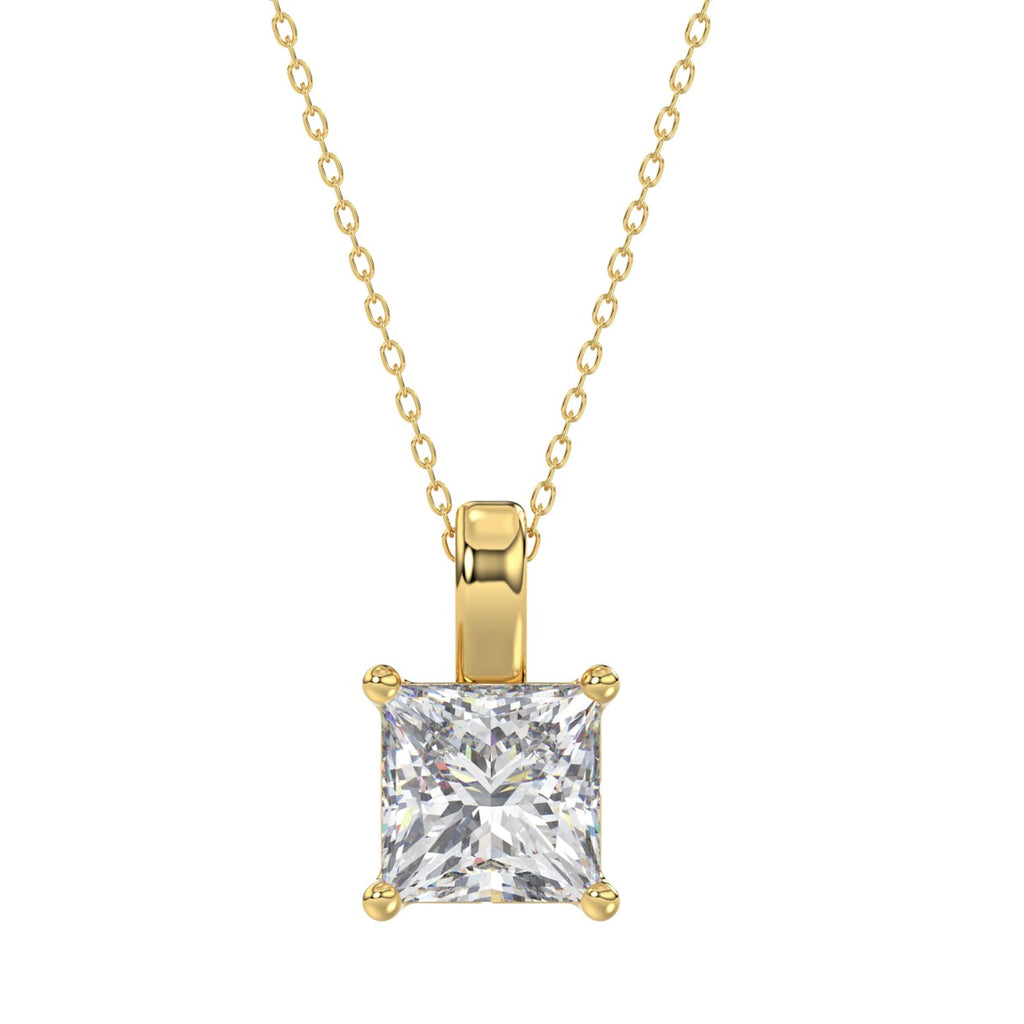 LADIES SOLITAIRE PENDANT WITH CHAIN 4CT PRINCESS DIAMOND 14K YELLOW GOLD 