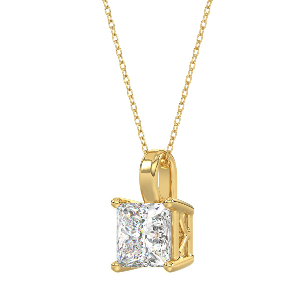 LADIES SOLITAIRE PENDANT WITH CHAIN 4CT PRINCESS DIAMOND 14K YELLOW GOLD 