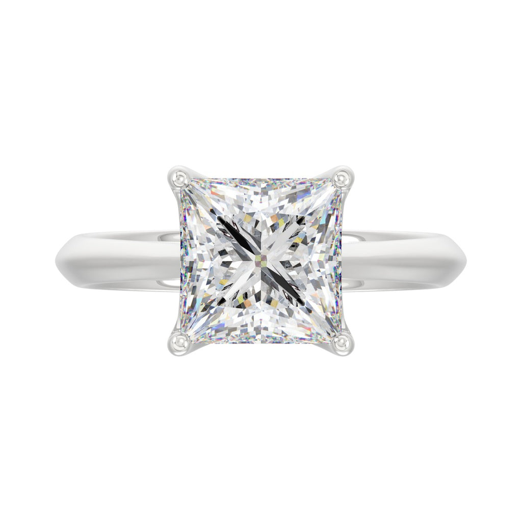 LADIES SOLITAIRE RING 4CT PRINCESS DIAMOND 14K WHITE GOLD 