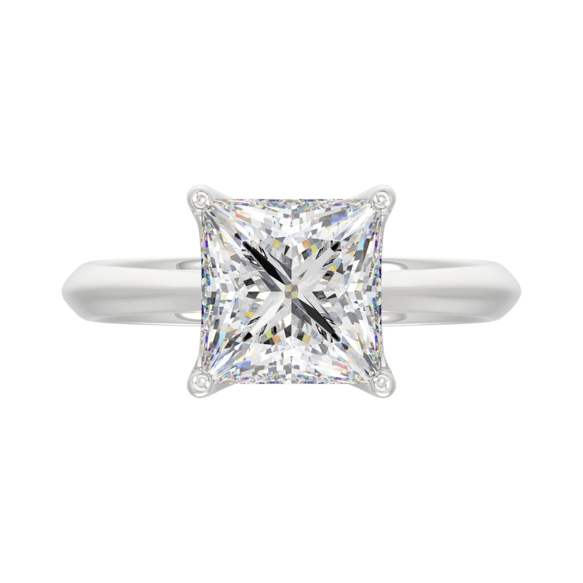 LADIES SOLITAIRE RING 4CT PRINCESS DIAMOND 14K WHITE GOLD 