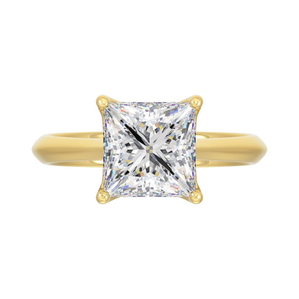 LADIES SOLITAIRE RING 4CT PRINCESS DIAMOND 14K YELLOW GOLD 