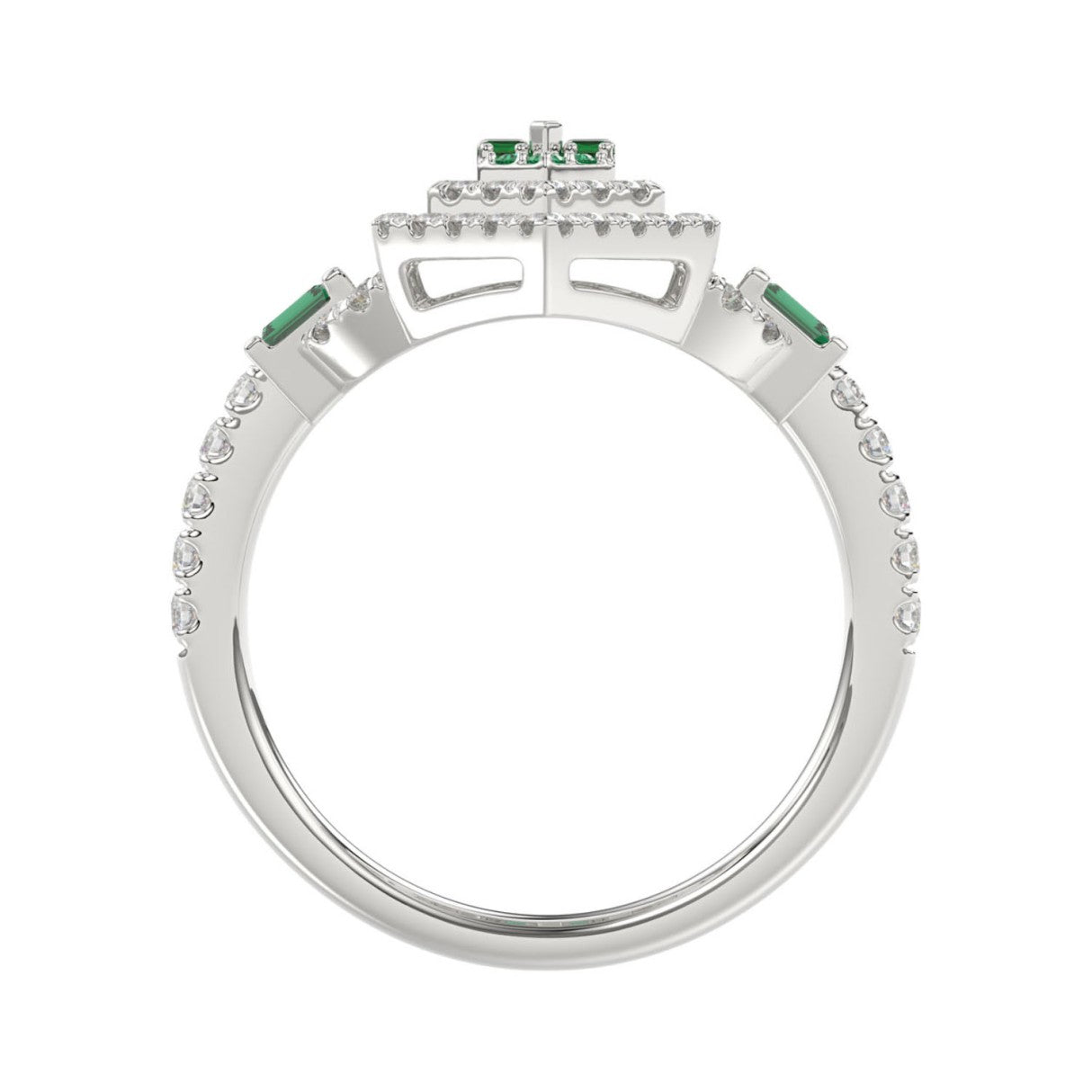 14K WHITE GOLD 1 1/6CT ROUND/BAGUETTE/EMERALD DIAMOND LADIES RING (GREEN EMERALD BAGUETTE DIAMOND 1/6CT)