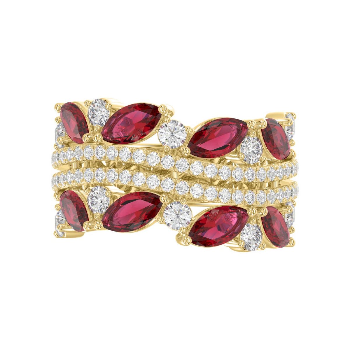 14K YELLOW GOLD 2.00CT ROUND/MARQUISE DIAMOND LADIES RING (RUBY DIAMOND 1 1/2CT)