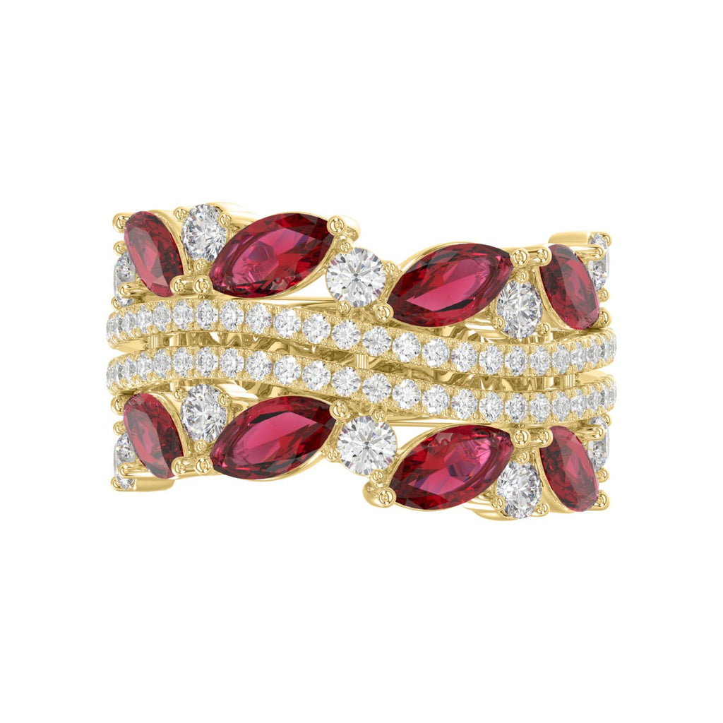 14K YELLOW GOLD 2.00CT ROUND/MARQUISE DIAMOND LADIES RING (RUBY DIAMOND 1 1/2CT)