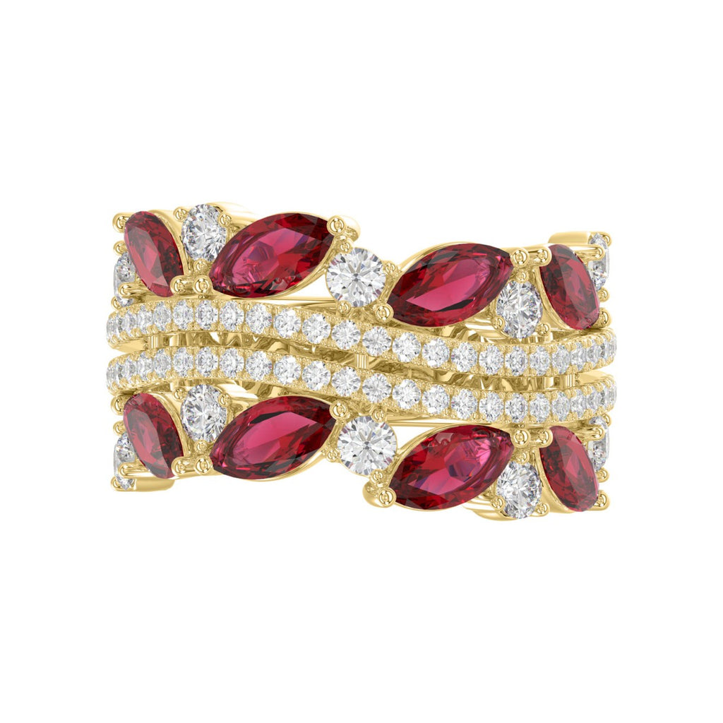 14K YELLOW GOLD 2.00CT ROUND/MARQUISE DIAMOND LADIES RING (RUBY DIAMOND 1 1/2CT)