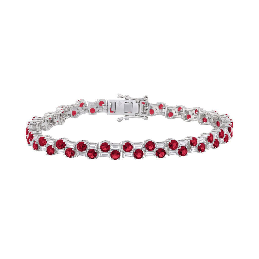 14K WHITE GOLD 9.00CT BAGUETTE/ROUND RUBY DIAMOND LADIES BRACELET (ROUND RUBY 7 3/4CT)