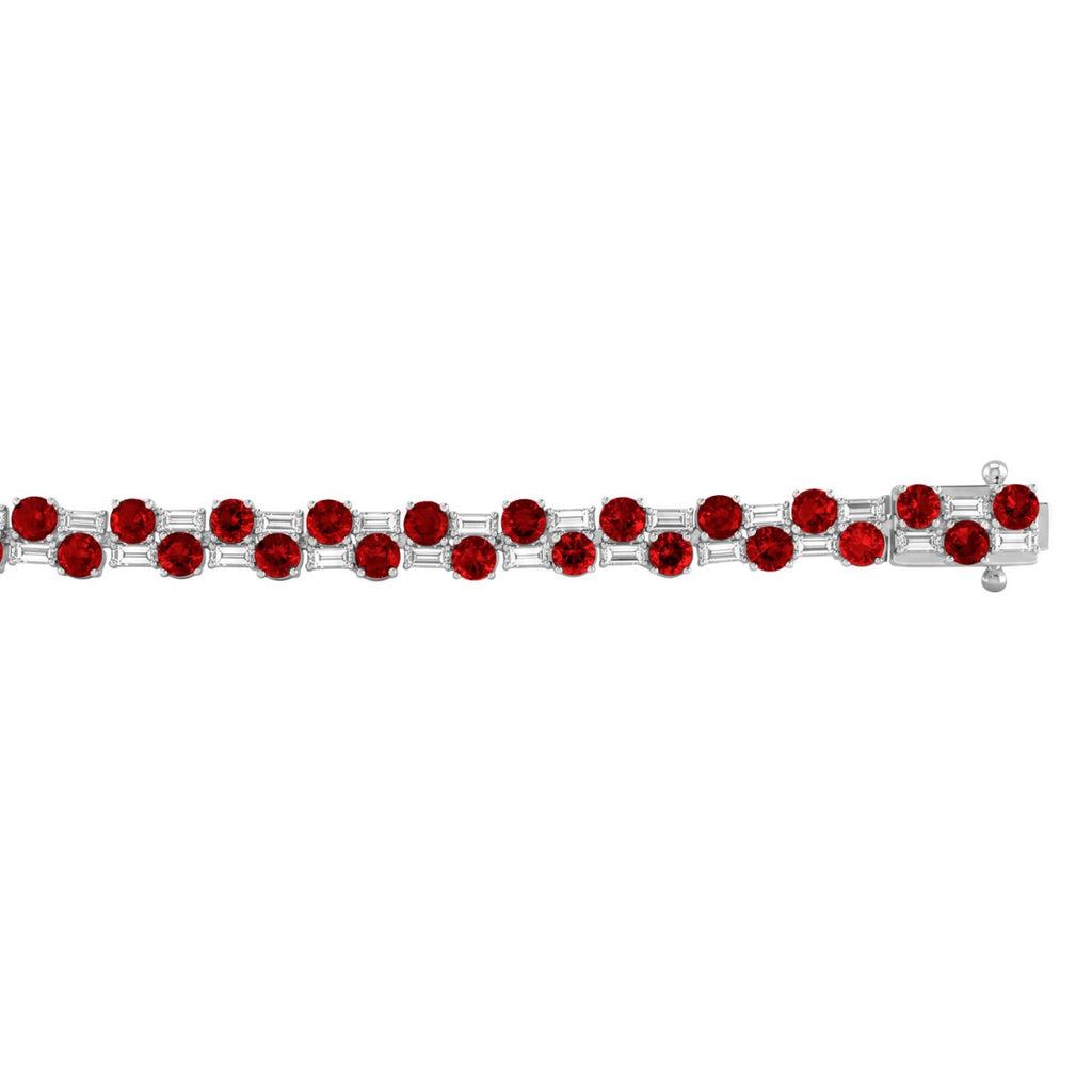 14K WHITE GOLD 9.00CT BAGUETTE/ROUND RUBY DIAMOND LADIES BRACELET (ROUND RUBY 7 3/4CT)