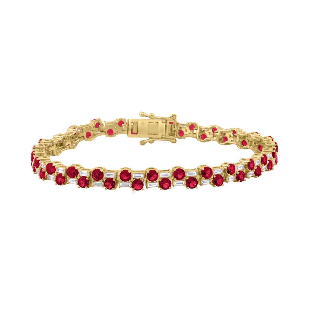 14K YELLOW GOLD 9.00CT BAGUETTE/ROUND RUBY DIAMOND LADIES BRACELET (ROUND RUBY 7 3/4CT)